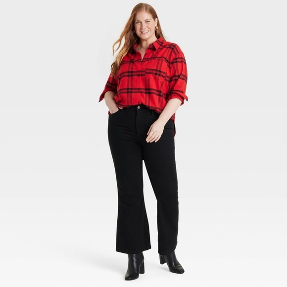 Ava & Viv Red and Black Plaid Button Down Shirt - Picture 2 of 4